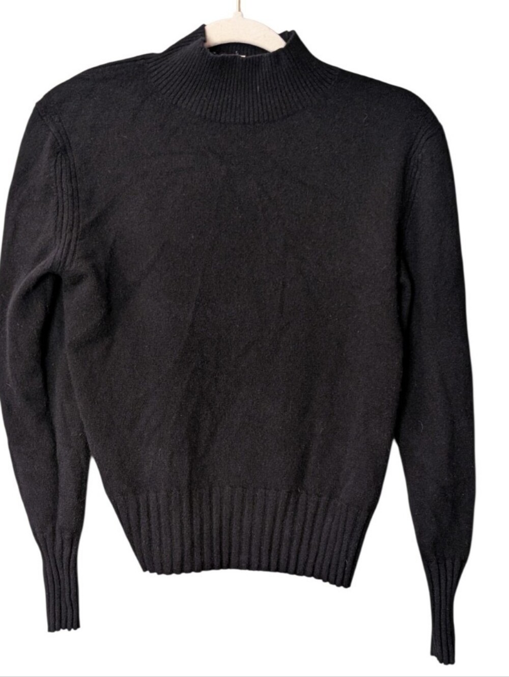 J.Crew 100% Cashmere Mockneck Sweater AD349 black curved hem ribbed size Small